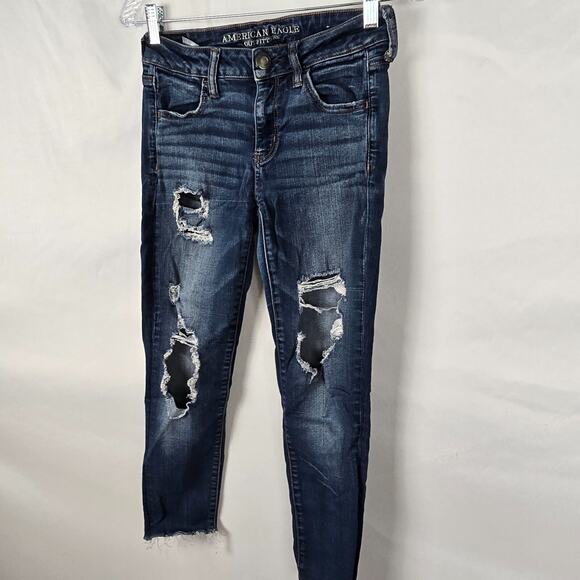 American Eagle Jegging Women's 4 Regular Blue Dark Wash Super Stretch X Distress - Picture 16 of 16
